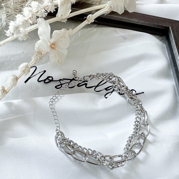 再販×6 【送料無料】 ブレスレット シルバー チェーン 重ね付け 二重