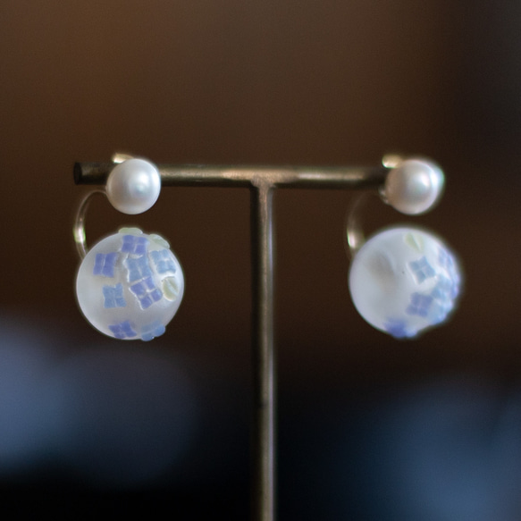 淡水珍珠和biidoro穿孔耳環/無孔/繡球 第8張的照片