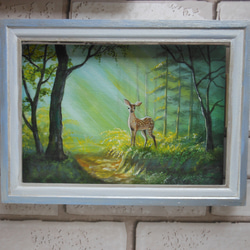 フォレスト森の小鹿 フレーム付きハンドペイント木製アート