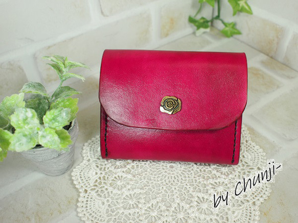 本革＊ セカンドウォレット 濃ピンク斑染め その他ミニ財布  