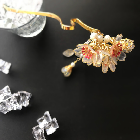 桜の簪　零れ咲く白の花　ワイヤーフラワーさくら 4枚目の画像