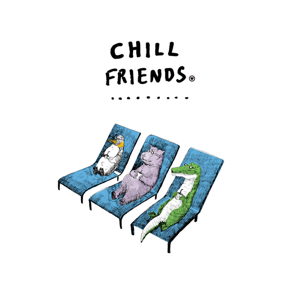 「CHILL FRIENDS」コットンTシャツ/送料無料 2枚目の画像
