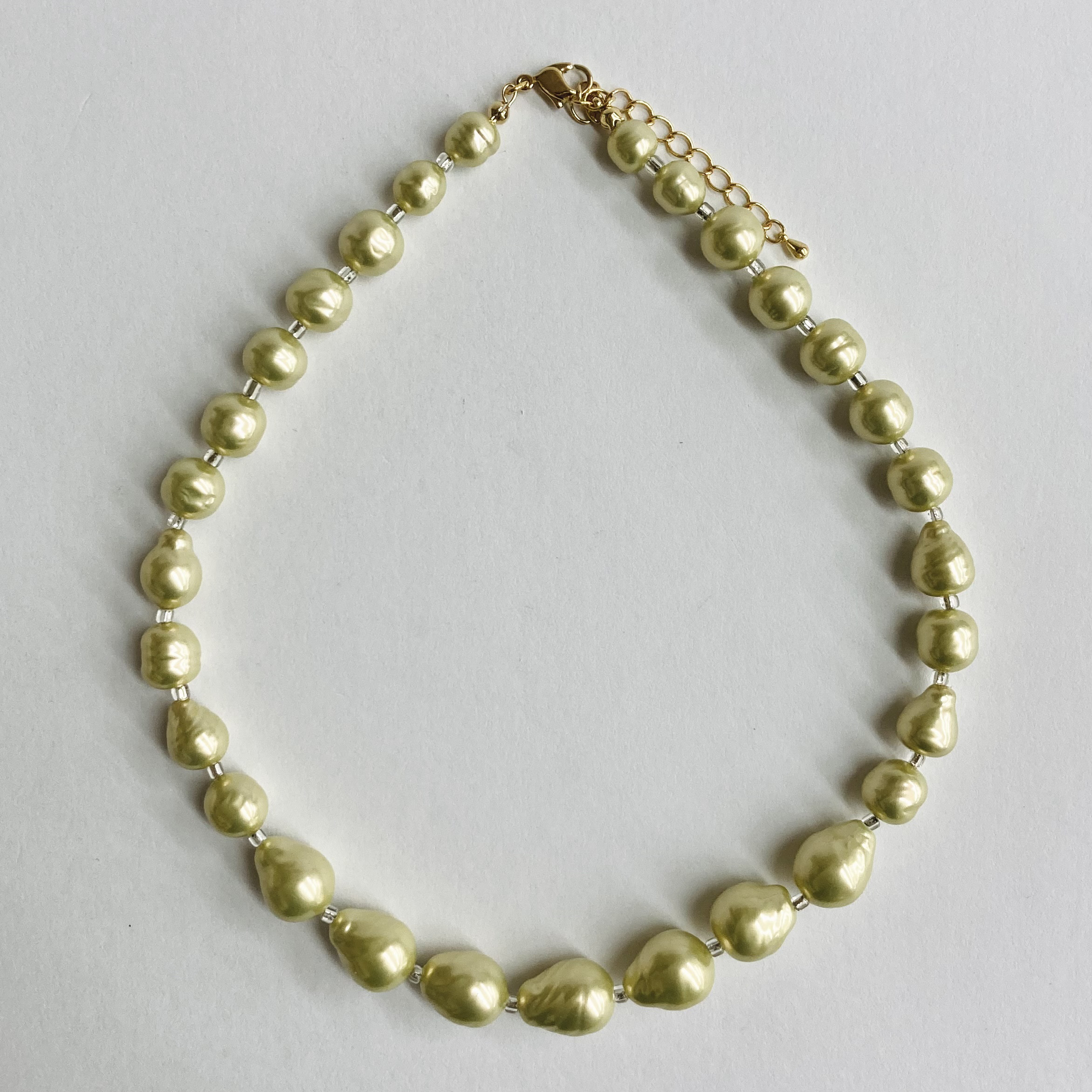 ガラスツユバロックパール+ビーズネックレス/約41.5cm+5cm/ライムグリーン/G/made in japan