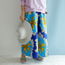 非洲印花喇叭寬褲 藍色/黃色 非常適合夏季外出，如露營和節日！非常適合旅行和夏季節日！ 第15張的照片