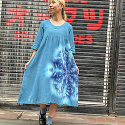 紮染染色長裙 Hippies Dye 最新作品 優雅的藍綠色搭配美麗的雪花 HD16-5 第3張的照片