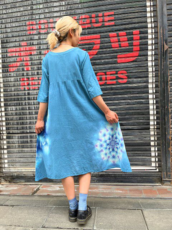紮染染色長裙 Hippies Dye 最新作品 優雅的藍綠色搭配美麗的雪花 HD16-5 第4張的照片