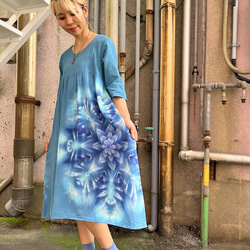 紮染染色長裙 Hippies Dye 最新作品 優雅的藍綠色搭配美麗的雪花 HD16-5 第5張的照片