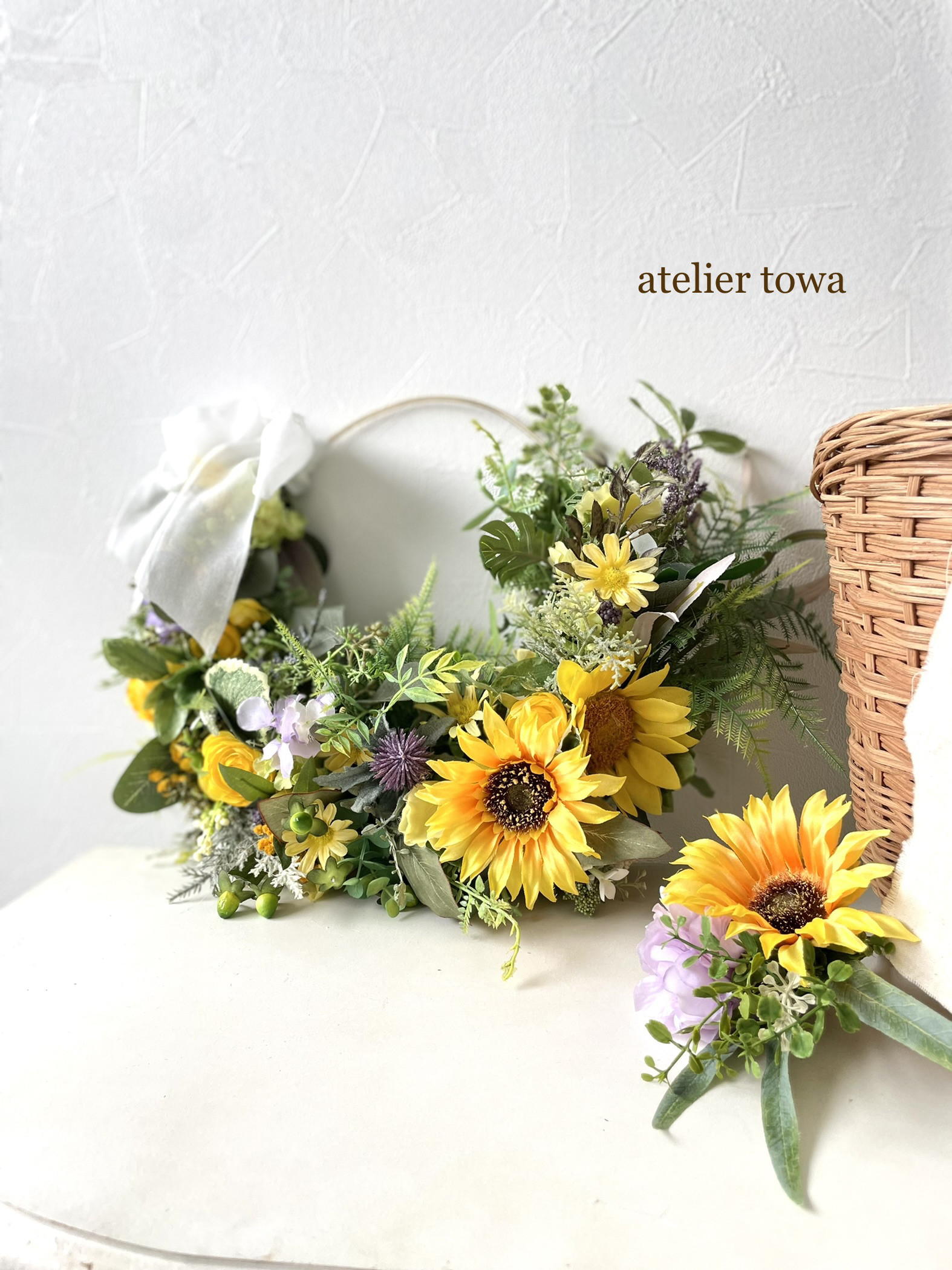 ひまわりリースブーケ　ブートニアセット　ウェディングブーケ