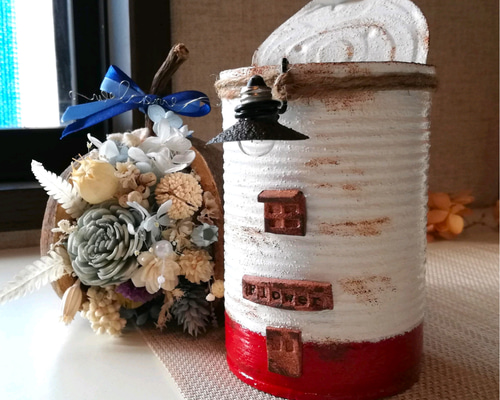 リメ缶・リメイク缶☆ランプのまちのリメ缶C☆お花屋さん 1個