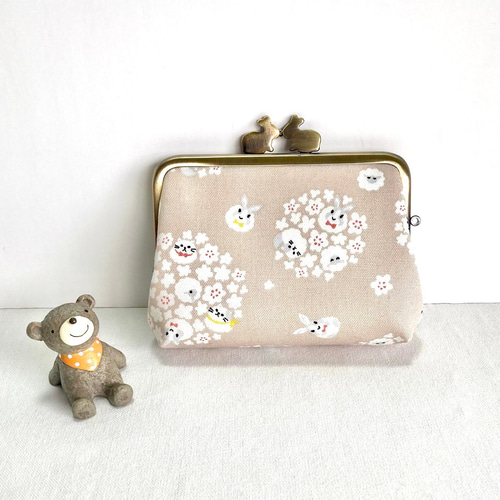 紫陽花（サークルフラワー）柄の親子がま口財布＊兎猫羊