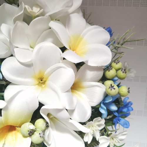Wedding プルメリア キャスケードブーケ ブートニア付き