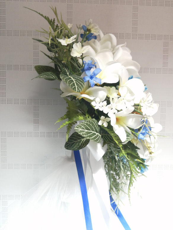 婚禮雞蛋花層疊花束與胸花藍色 第8張的照片