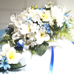 婚禮雞蛋花層疊花束與胸花藍色 第1張的照片