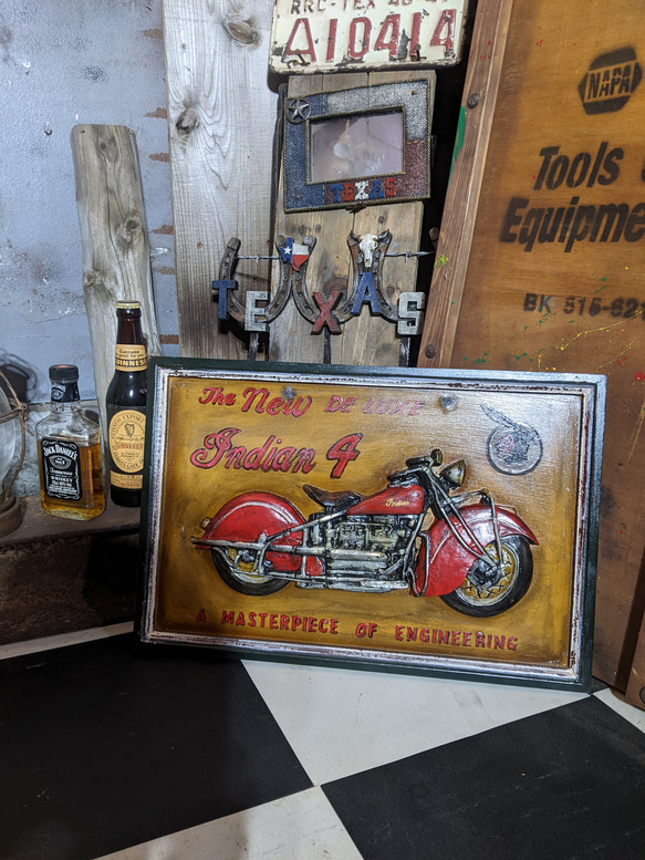 アメリカンな部屋/  アメリカンバイク インディアン/ アンティークボード Type-2/ フォー 1940年代モデル/ 1枚目の画像
