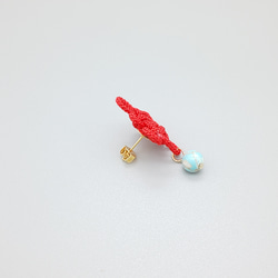 【受注制作】玉房結びのピアス・イヤリング（赤・レッド） 和風 中華風 チャイナ 中国結び 飾り結び 組紐 3枚目の画像