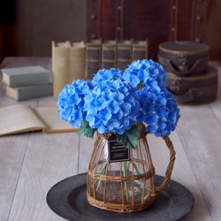 ◆粘土のお花◆ 紫陽花　ブルー　籐　フラワーピッチャーに飾って…A678 4枚目の画像