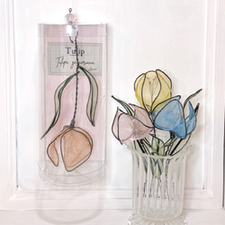 【色が選べる】標本みたいに飾れる儚げチューリップ   透ける花びら（オーガンジー クラフトフラワー）１本　ワイヤーアート 2枚目の画像