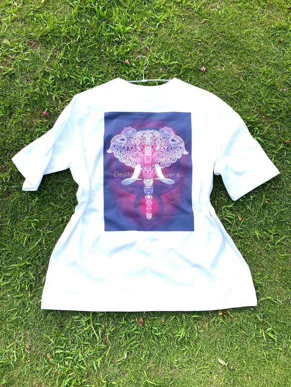 バックプリント 5.6オンス:ヘビーウエイトプリントTシャツ　elephants in flowers パープル　 8枚目の画像