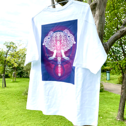 バックプリント 5.6オンス:ヘビーウエイトプリントTシャツ　elephants in flowers パープル　 7枚目の画像
