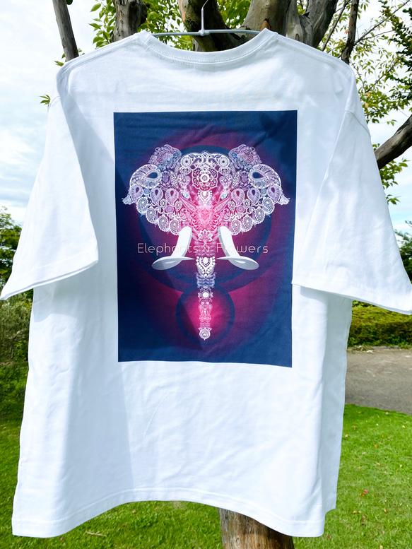 バックプリント 5.6オンス:ヘビーウエイトプリントTシャツ　elephants in flowers パープル　 9枚目の画像