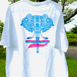 バックプリント 5.6オンス:ヘビーウエイトプリントTシャツ　elephants on leaf 7枚目の画像