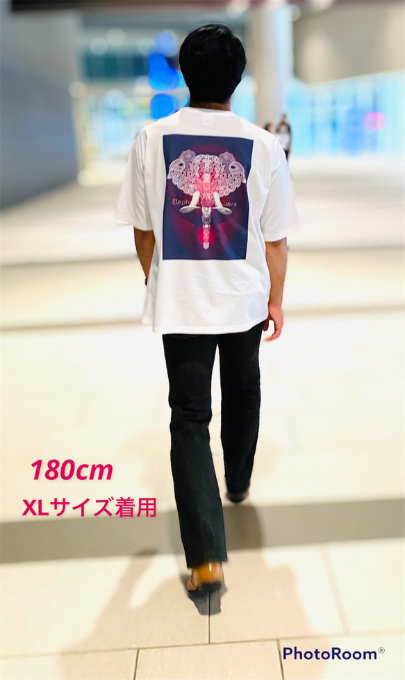 バックプリント 5.6オンス:ヘビーウエイトプリントTシャツ　elephants on leaf 9枚目の画像