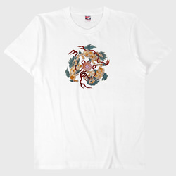 ★和柄「唐獅子と生命の花」神社なTシャツ　男女兼用【受注生産・送料無料】 2枚目の画像