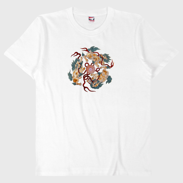 ★和柄「唐獅子と生命の花」神社なTシャツ　男女兼用【受注生産・送料無料】 2枚目の画像