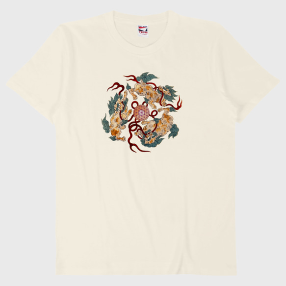 ★和柄「唐獅子と生命の花」神社なTシャツ　男女兼用【受注生産・送料無料】 3枚目の画像