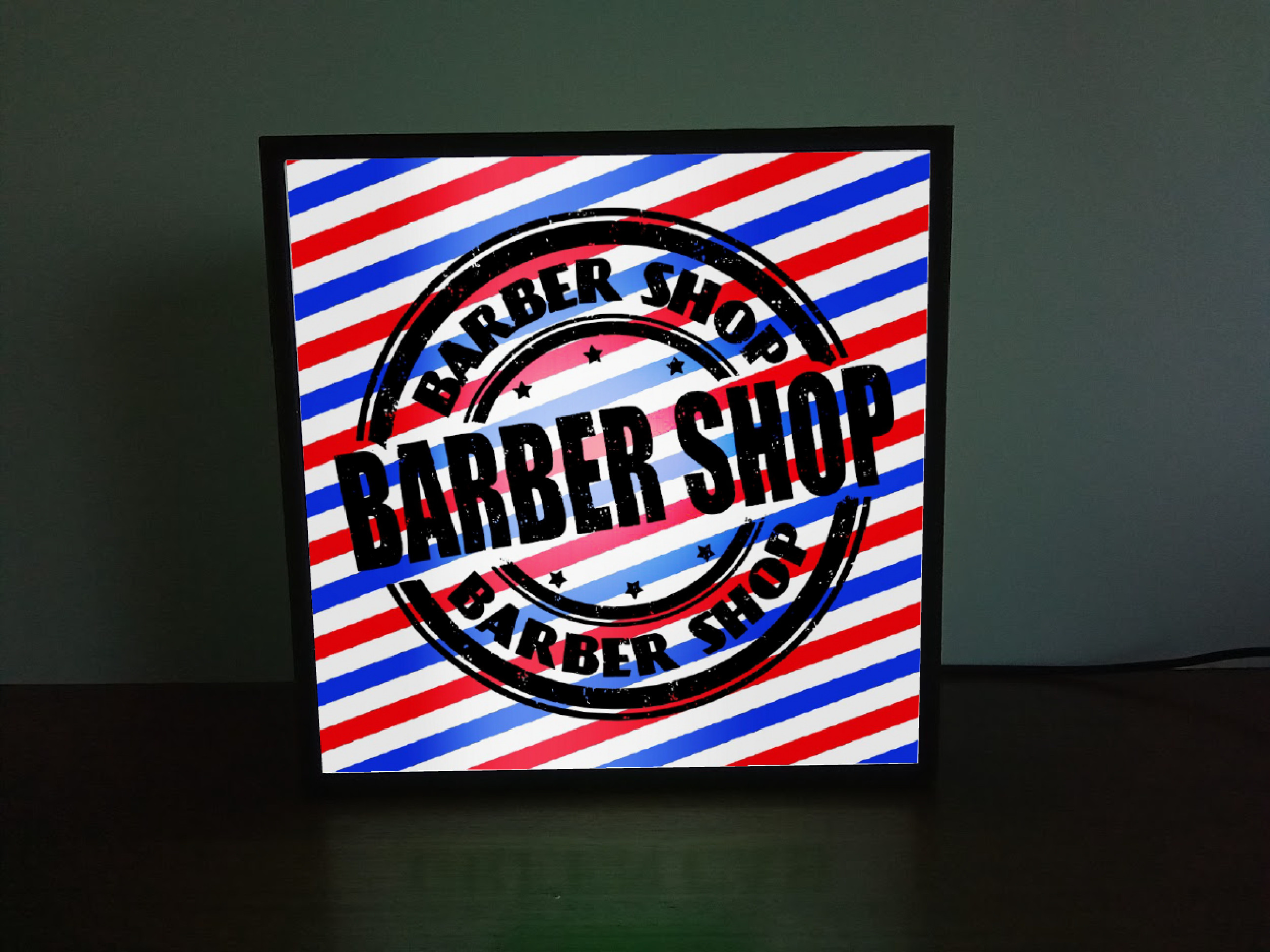 バーバー 理容室 ヘアーサロン 床屋さん スタンプ 店舗 ミニチュア ランプ 看板 置物 雑貨 LEDライトBOX
