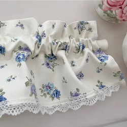 ブルー 素敵なバラ柄カフェカーテン バランスカーテン カーテン EMI's