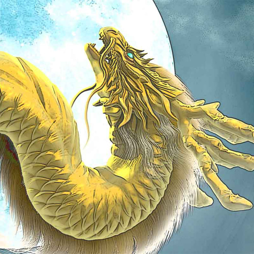 龍の絵「月光2・金龍・明るめ」自作A4 竜の絵 イラスト breeze 通販