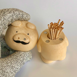 鼻からようじが出る木彫りのヒゲブタ（父の日限定作品） 16枚目の画像