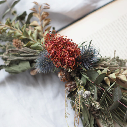 ピンクッションの横長リボンスワッグ ギフト/お祝い/プレゼント/ドライ  