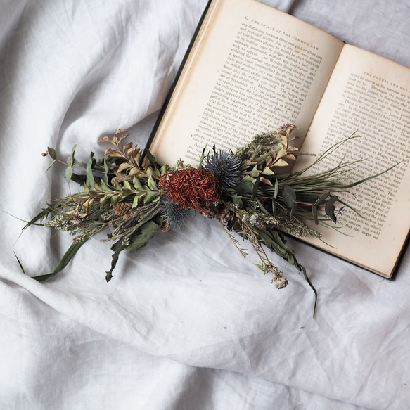 ピンクッションの横長リボンスワッグ ギフト/お祝い/プレゼント/ドライ  