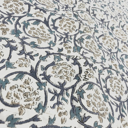 【50cm単位】ホワイトブルーつる植物　インドハンドブロックプリント生地　テキスタイル　コットン 5枚目の画像