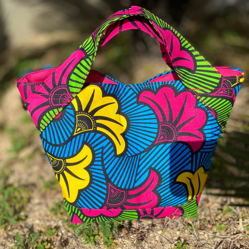 再販まつり2023[受注製作]アフリカ布のミニトートバッグ カラフルな