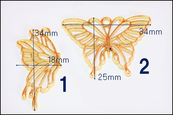 レジンフレーム　チャーム　ゴールドカラー　蝶　１個　ハンドメイド素材 2枚目の画像