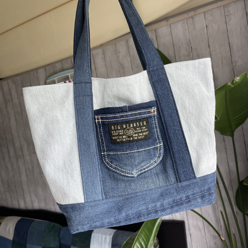 NO.376 デニムリメイクバッグ ハンドメイド リメイク品 トート