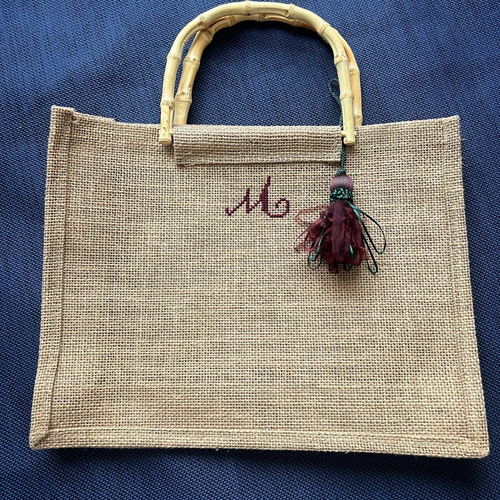 アレンジ自在！ バンブーハンドルのジュートバッグ オプションで刺繍も