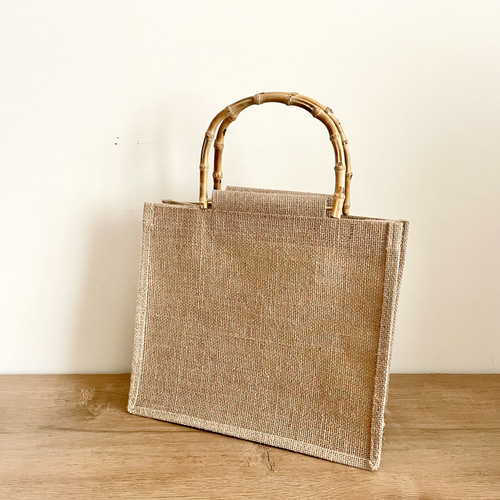 アレンジ自在！ バンブーハンドルのジュートバッグ オプションで刺繍も