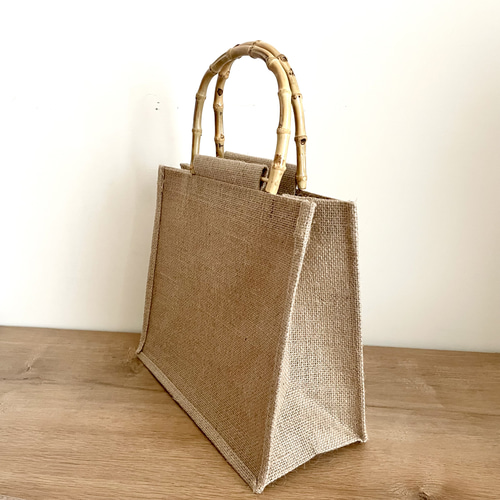 アレンジ自在！ バンブーハンドルのジュートバッグ オプションで刺繍も