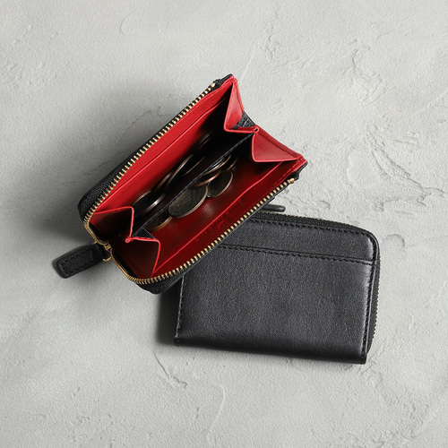 ガバッと開いて視認性◎】レザーコインケース 薄型L字ファスナー小銭