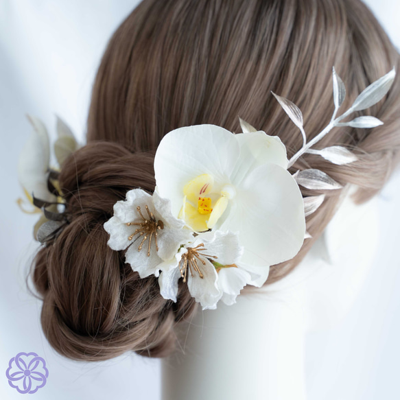 髪飾り　胡蝶蘭と桜の髪かざり　花嫁　成人式　卒業式　結婚式　振袖　着物　和装　ヘアアクセサリー　髪かざり　留袖　前撮り　 1枚目の画像