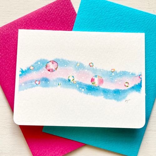 透明水彩画 2枚セット「さざ波」ミニカード イラスト 海 波