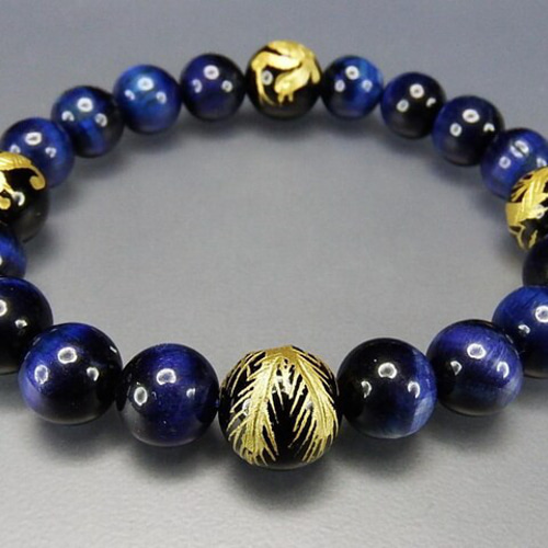 御守四神手彫り金箔オニキスエメラルドブルータイガーアイ数珠