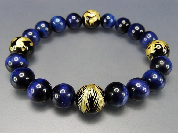 御守四神手彫り金箔オニキスエメラルドブルータイガーアイ数珠