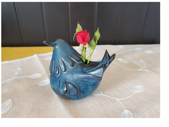 青色の花と鳥の装飾 陶器の鉢 Hand Painted 【公式通販】