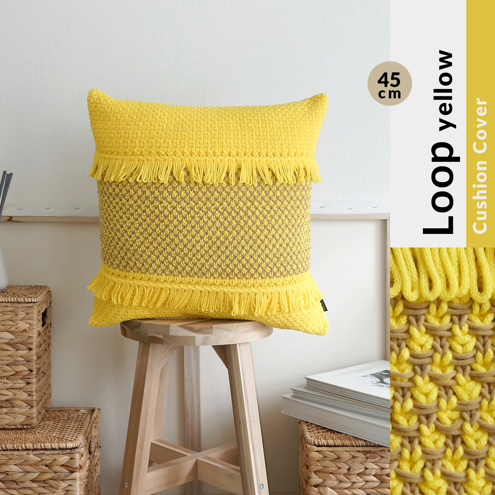 ヴィンテージ フランス 手縫いブティ クッションカバー ハンドメイド イエロー クッションカバー カンバディアパッチ 綿麻 45cm×45cm （ クッション