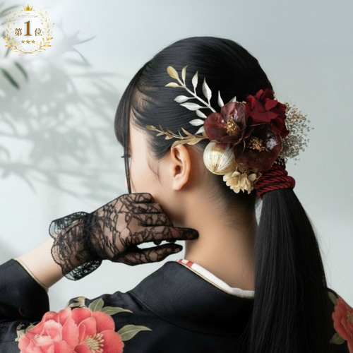 成人式 髪飾り クリア椿×鞠｜卒業式 袴 和装ヘア No.MR43 振袖 着物